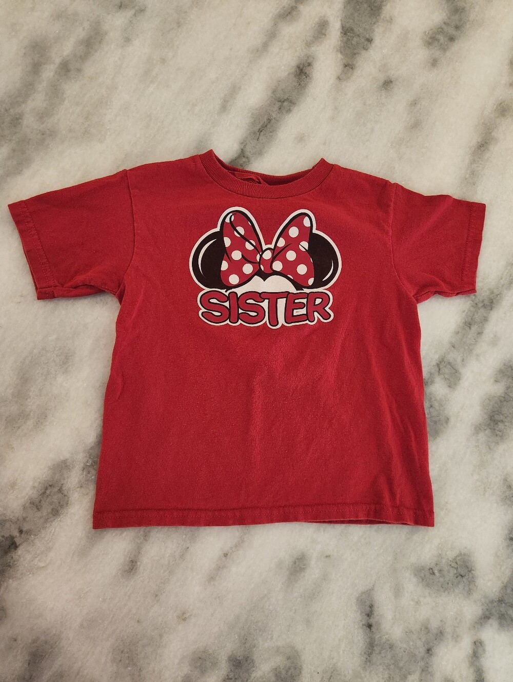 Disney Red 'Sister' Tee with Minnie Polka Dot Bow Girl's Size 4T